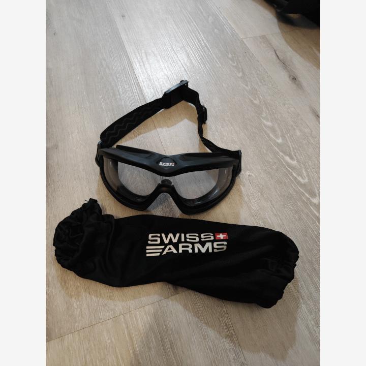 Swiss Arms suojalasit + suojapussi (Musta / Airsoft)