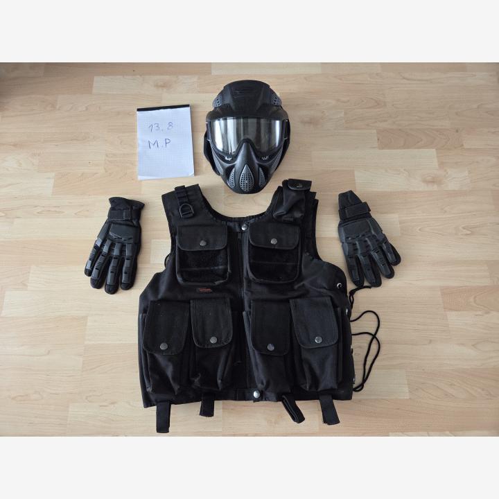 Strike systems taktinen liivi, airsoft hanskat ja JT-suoja maski