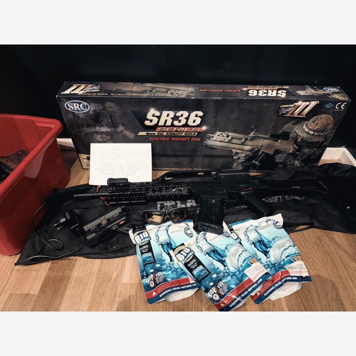 SRC SR36 KSK sähkötoiminen airsoft-setti + 12 000 biokuulaa ja AK-projekti
