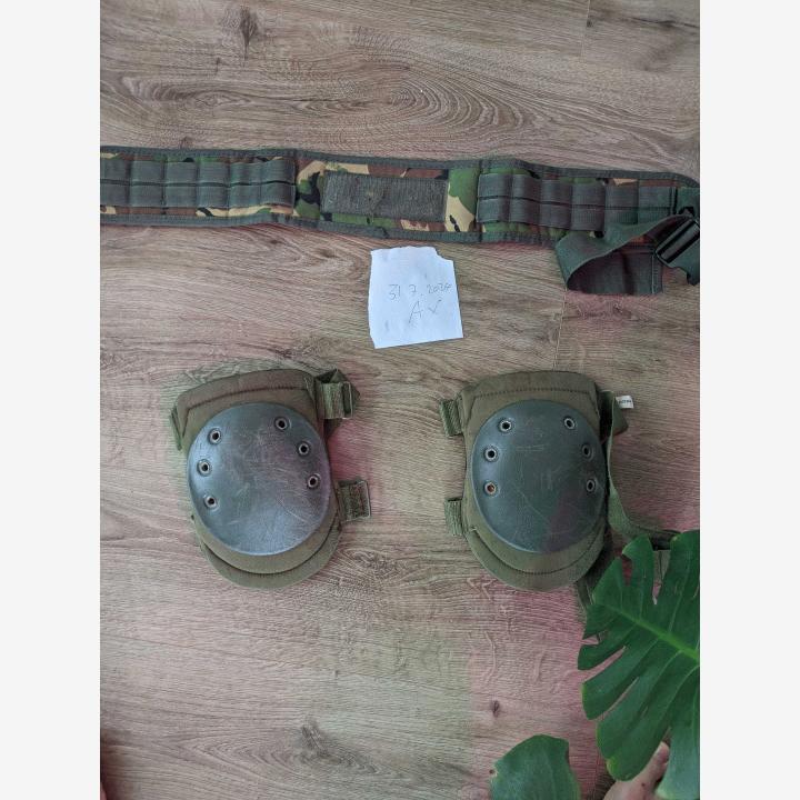 Woodland MOLLE taisteluvyö ja Miltec polvisuojat