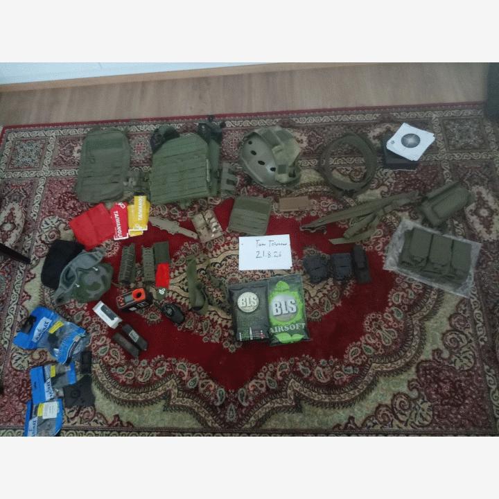 Laatikko airsoft-tavaraa, kaikki myyntiin! Evergladea jne.