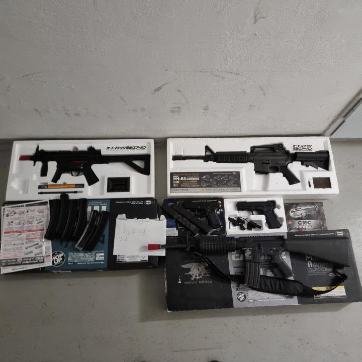 Colt M4A1 (Marui) , Glock G17 (KSC) & Glock G18C(KWA), MP5K PDW Marui