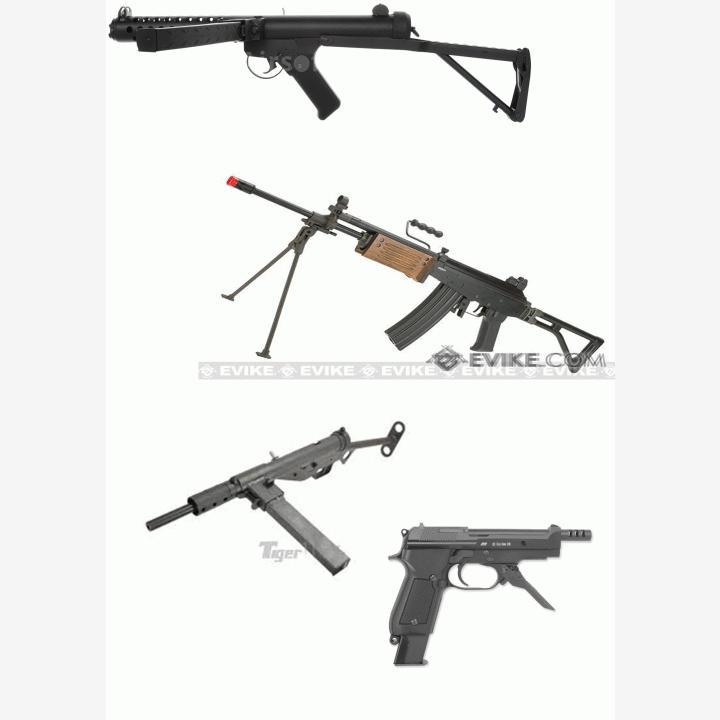 O: Sterling, Sten GBB, Galil, M93R